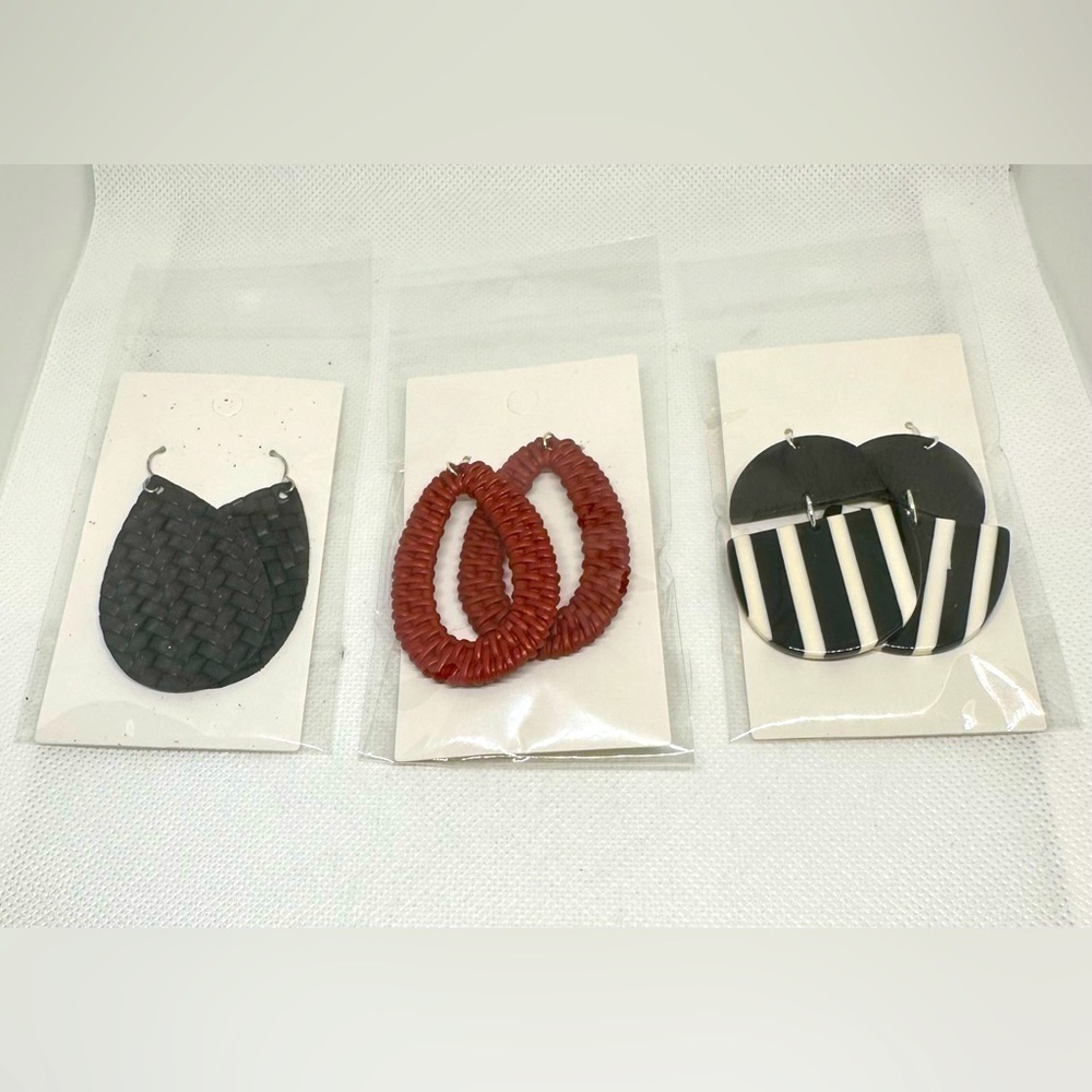 Lot 3 Sets Boutique Earrings. Black/White/Dark Red